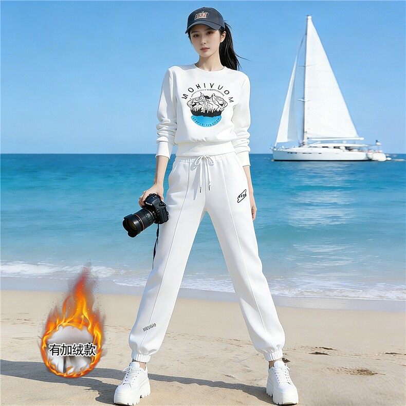 休闲运动时尚套装女秋冬新款宽松减龄圆领印花卫衣束脚卫裤两件套图片