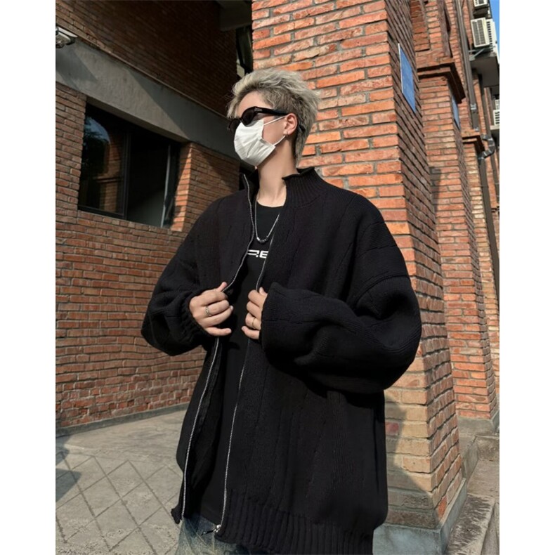 日系秋冬季毛衣宽松休闲港风纯色针织衫外套男1001-1-M6026-P62,男装针织衫/毛衣,星座1001-1
