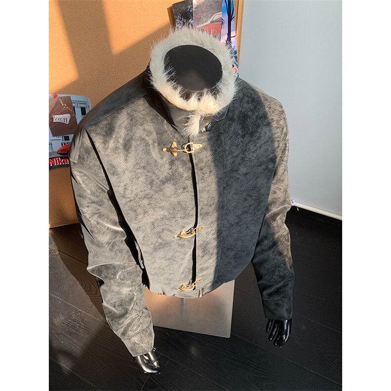 哈灵顿飞机扣雾面PU皮加绒座山雕棉衣9172-P125,男装棉衣,电商B380（原B361）