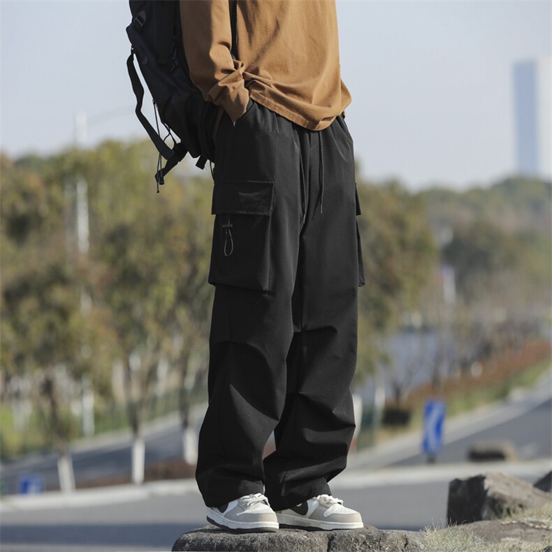 卡其色工装裤男春秋季2025新款美式高街直筒伞兵裤宽松大码阔腿裤,男装休闲裤,星座718-1