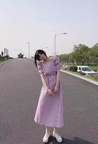 一片式格子连衣裙，女装连衣裙，H·SHE