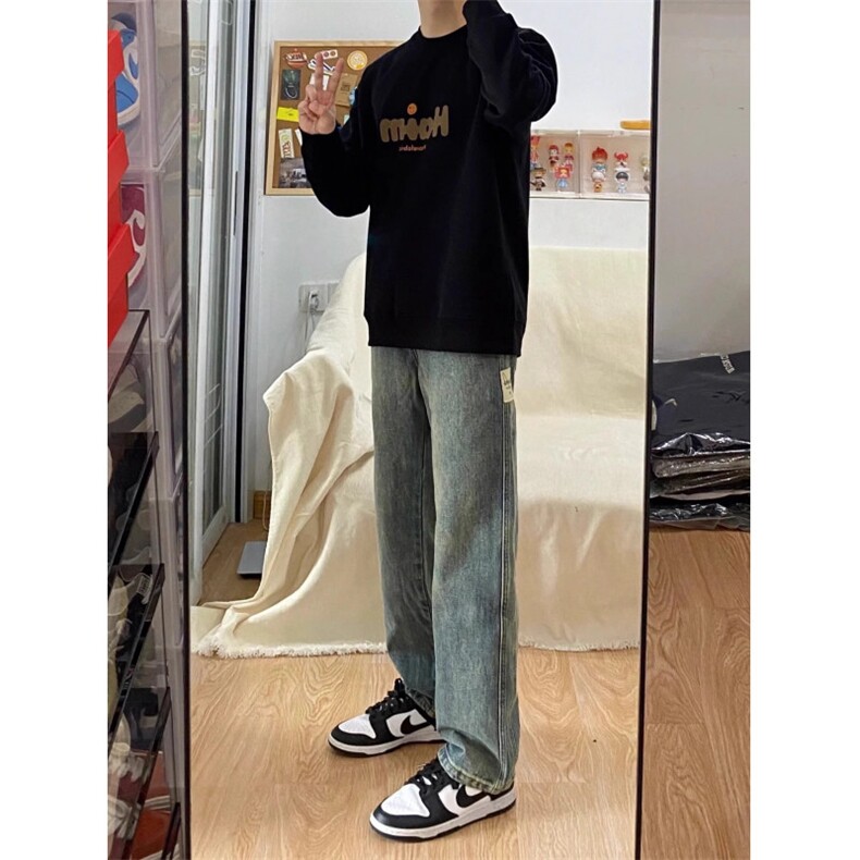 8014-P36高级感牛仔裤男秋季潮牌直筒裤美式高街阔腿男生裤子,男装牛仔裤,星座215-1