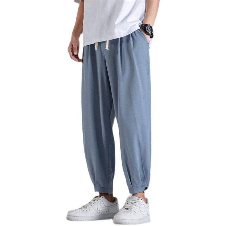 热卖中性冰丝轻薄九分直筒纽扣宽松束脚休闲裤A042-K9935-P30,男装休闲裤,电商A042