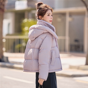 现货2025冬装时尚面包服棉衣短款连帽泡芙外套纯色百搭保暖加厚图片
