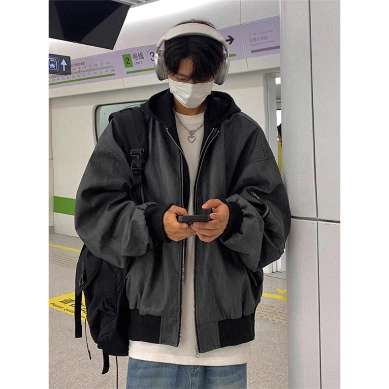 JK8539-P77 美式复古飞行员夹克假两件pu皮衣外套男女潮高级感图片