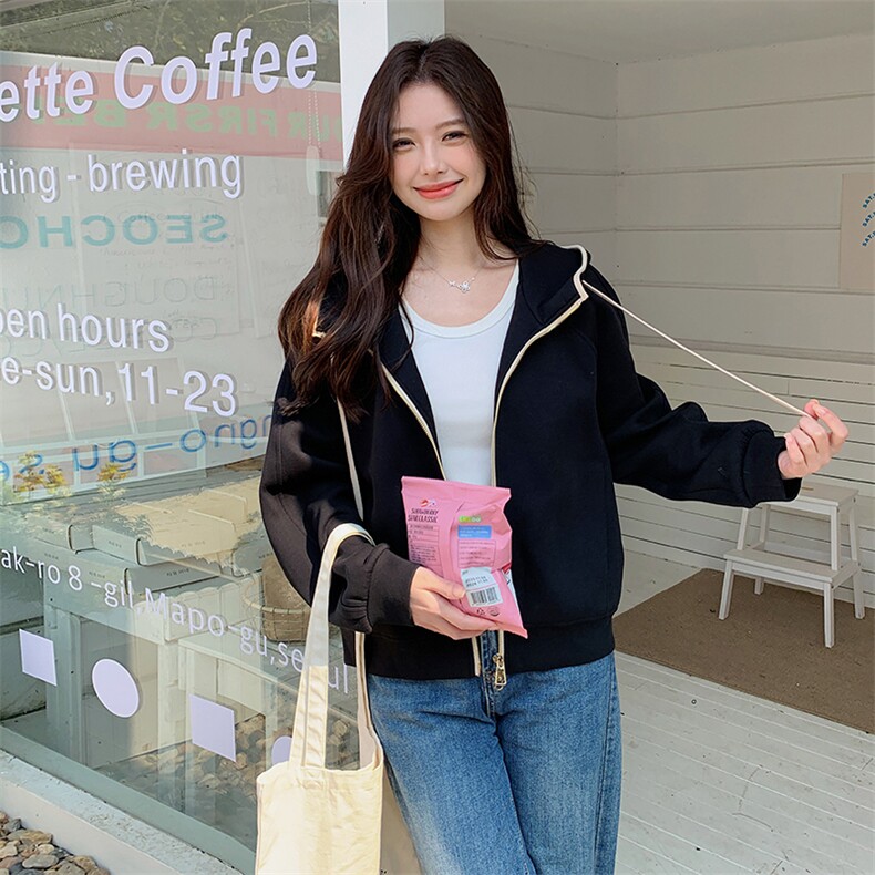 2025春秋款双头拉链连帽卫衣短外套，女装短外套，辉之琳