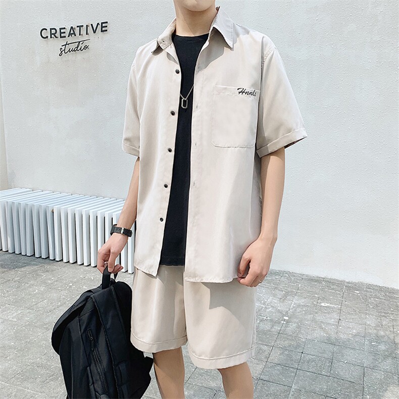 男士休闲运动套装防晒潮流衬衫夏季2021年新款两件套DS779TP55,男装衬衫,电商A102