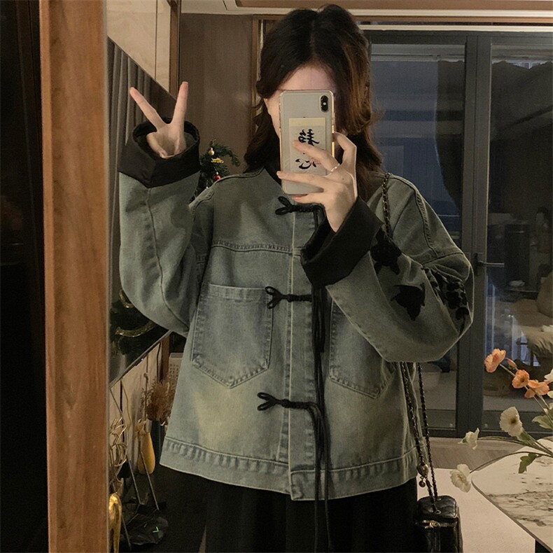 新中式风牛仔外套女盘扣绣花短款百搭C742-98,男装工装外套,星座911-2(原星座613-2）
