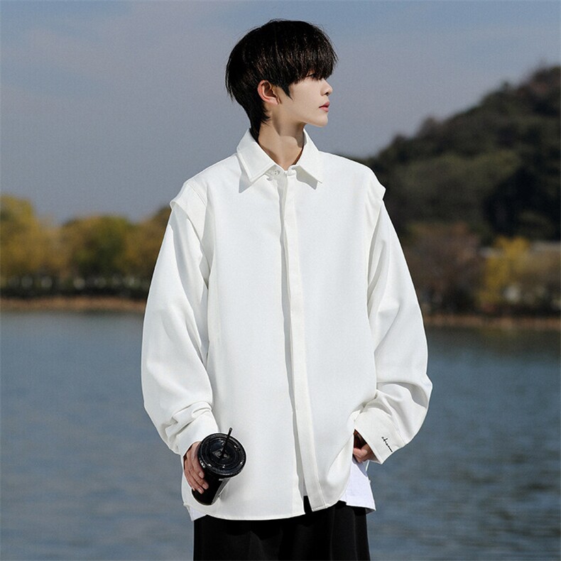 8XL-M春夏假两件衬衫长袖大码痞帅高级感衬衣垂感外套CS9005/P60,男装衬衫,电商B238