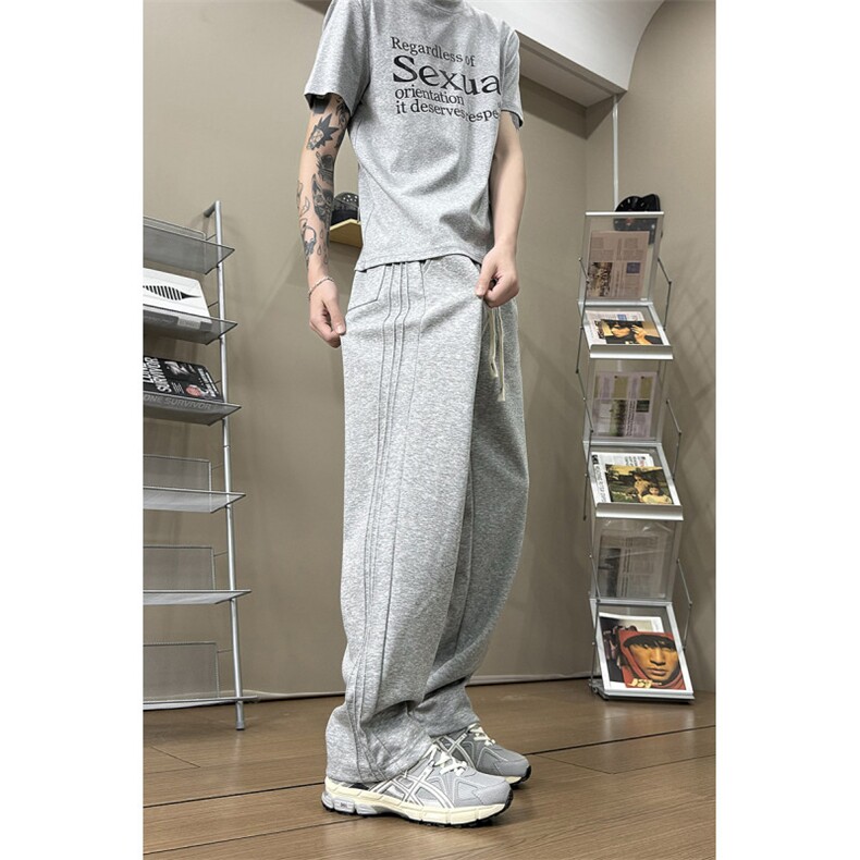 K10033-P35潮牌卫裤男2025新款百搭褶皱宽松直筒休闲长裤,男装休闲裤,电商A178