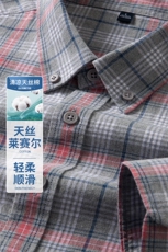 春秋季男士纯棉抗皱长袖衬衫格纹宽松休闲时尚全棉衬衣男装品端，男装衬衫，钱塘6003（原4033）