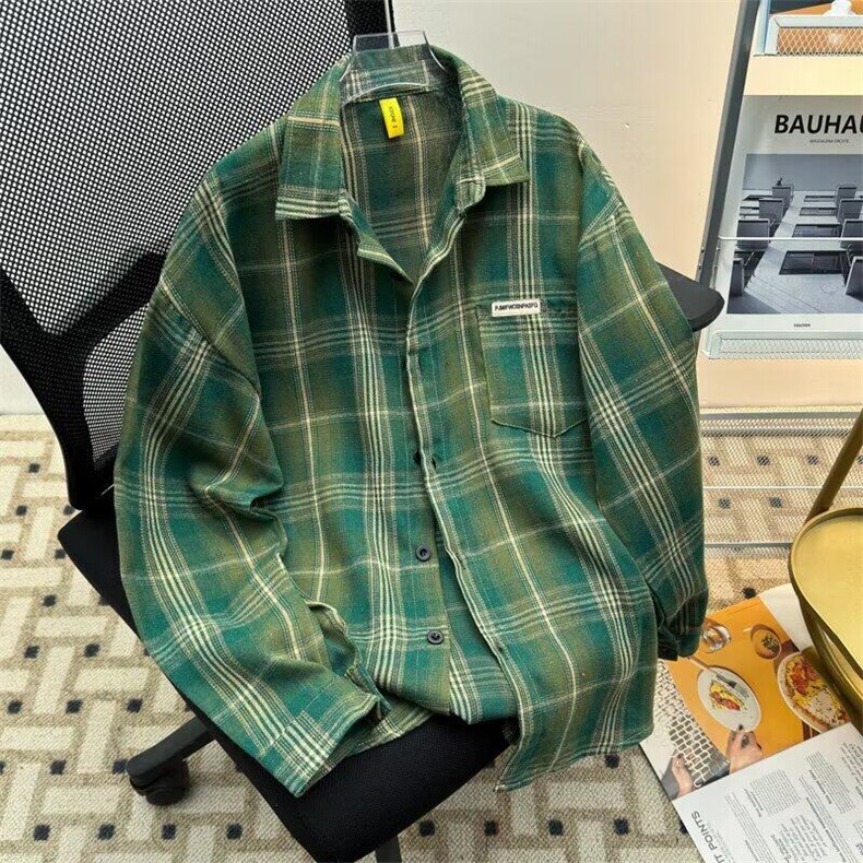 F692P33复古格子衬衫男士长袖春秋季新款宽松外套日系潮流,男装衬衫,星座512-6