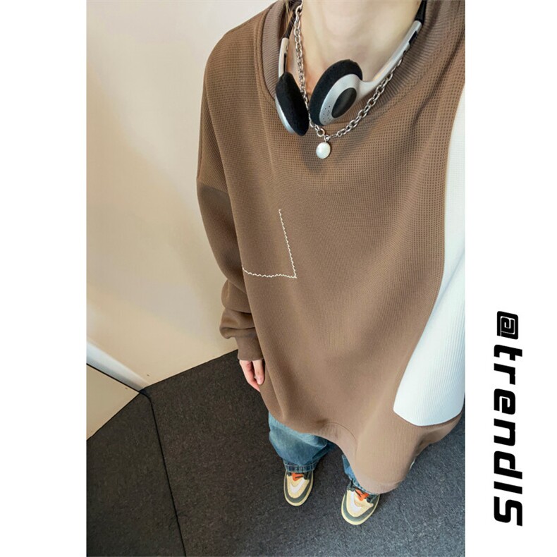 2025秋季新款女模自拍大码拼色圆领卫衣M-5XHW24653-特P35,男装卫衣,电商A022