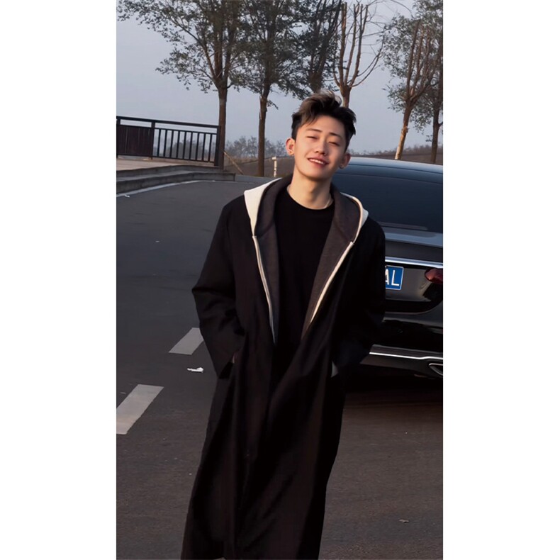 现货~可拆卸假两件卫衣连帽毛呢大衣男垫肩过膝长款风衣Y979-P138,男装风衣,星座1004-3
