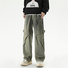 221-1高品质复古重工水洗黄泥色阔腿牛仔裤K9058-P60控88，男装牛仔裤，星座221-1