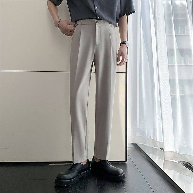 夏韩版直筒垂感九分裤纯色那不勒斯英伦百搭西裤K46/P88控129，男装西裤，电商A243