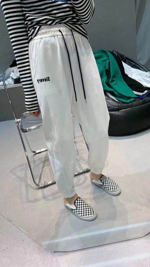 现货春装新款抽绳字母刺绣卫裤，女装休闲裤，AT(2F)