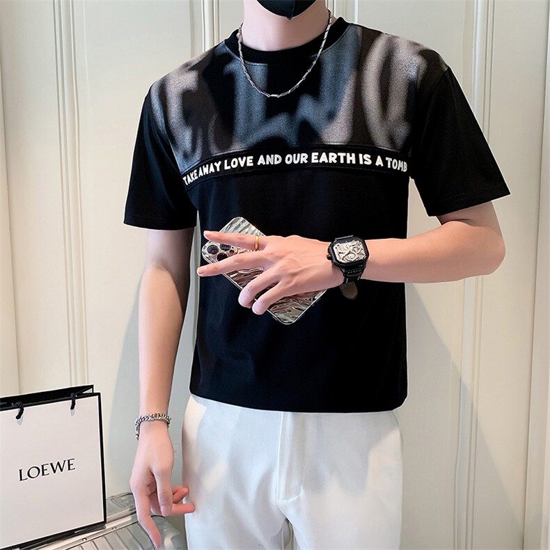 夏季2025新款短袖T恤男潮牌印花纯棉打底体恤A313-1-601-P45，男装T恤，电商A313-1