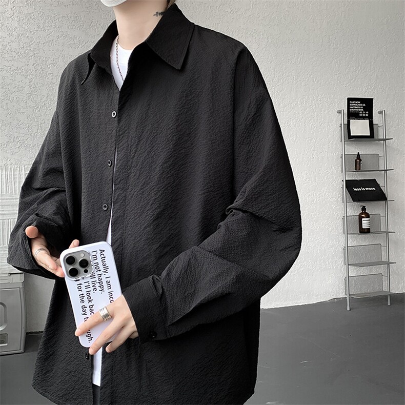 8XL-M泡泡纱盐缩肌理长袖衬衫男夏季冰丝外套防晒衬衣CS29007P40图片