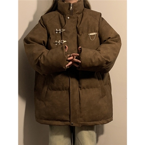 1中性立领PU皮复古做旧金属飞机扣大码M-5XL棉衣MY77726P148控198图片