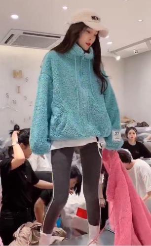 网红立领抽绳带?标拉链羊羔毛颗粒卫衣,女装卫衣/绒衫,L·H·X