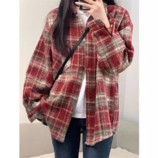 格子衬衫外套女慵懒风复古秋冬磨毛新款宽松长袖休闲衬衣CN502，男装衬衫，星座1116A（原606A-3）