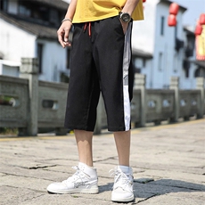 2021夏季新款男士青春流行侧边字母印花七分裤，男装休闲裤，电商A128