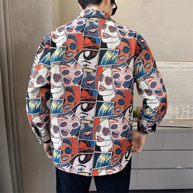 潮外套男春秋款2025新款民族风潮牌个性时尚夹克潮流痞帅衬衣,男装夹克,星座506A