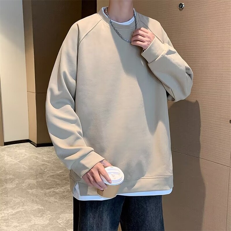 假两件卫衣男纯色宽松圆领长袖t恤痞帅百搭打底休闲外套W027,男装T恤,星座1116A-1（原606A）