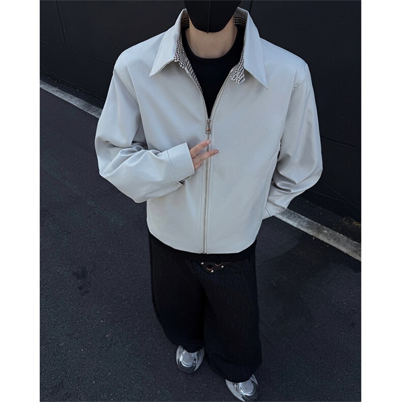 JK008-P85控138 秋季老钱风千鸟格拼接外套男短款宽松夹克图片