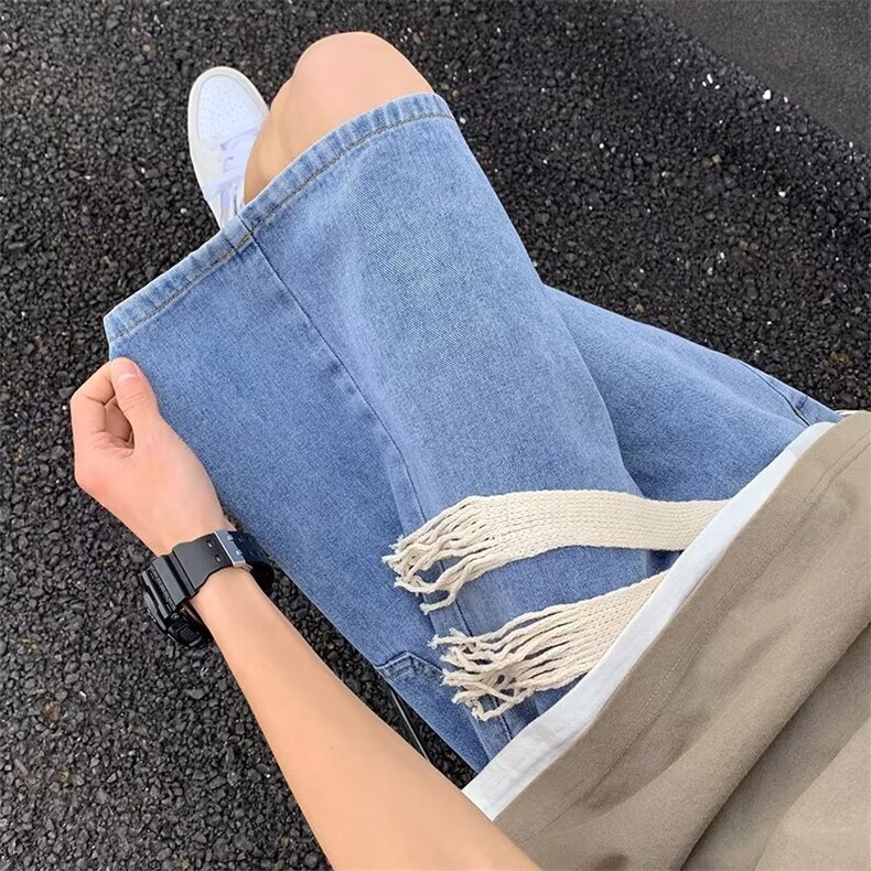 高质量~男士牛仔短裤夏季薄款宽松休闲美式高街帅气百搭五分中裤,男装牛仔裤,星座1013