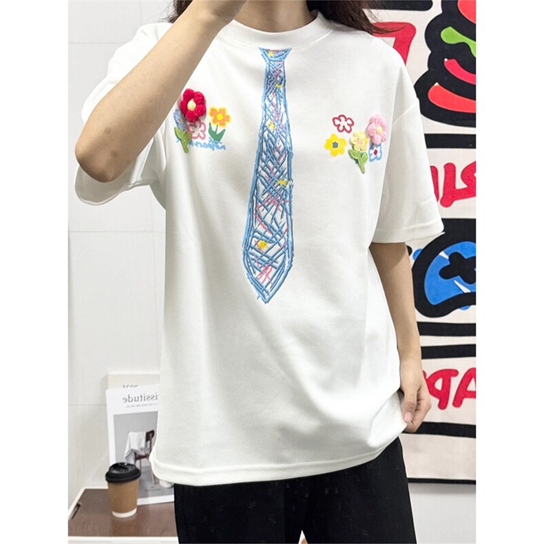 万针全刺绣解构设计260克重磅双纱纯棉高品质美式高街短袖T恤特35,男装T恤,电商A486