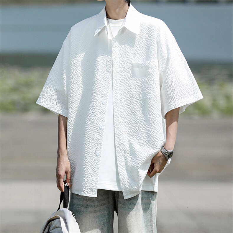 8XL-M泡泡纱盐缩肌理短袖衬衫男夏季冰丝外套防晒衬衣DC28011P36,男装衬衫,电商B312