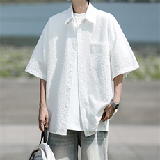 8XL-M泡泡纱盐缩肌理短袖衬衫男夏季冰丝外套防晒衬衣DC28011P36，男装衬衫，电商B312