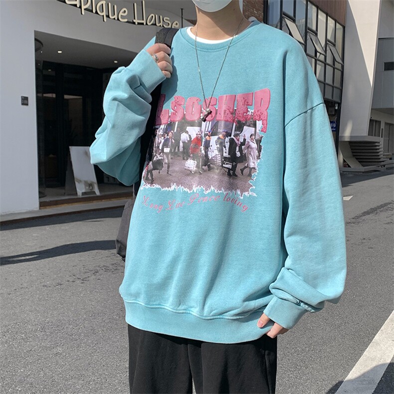 B266-T03-P6023春季新款水洗做旧宽松休闲情侣卫衣,男装卫衣,星座B257-1