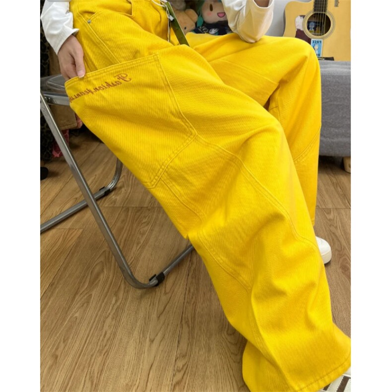 纯色弯刀牛仔裤男女字母刺绣侧边大口袋拖地裤P52YW9151,男装牛仔裤,星座1112-1