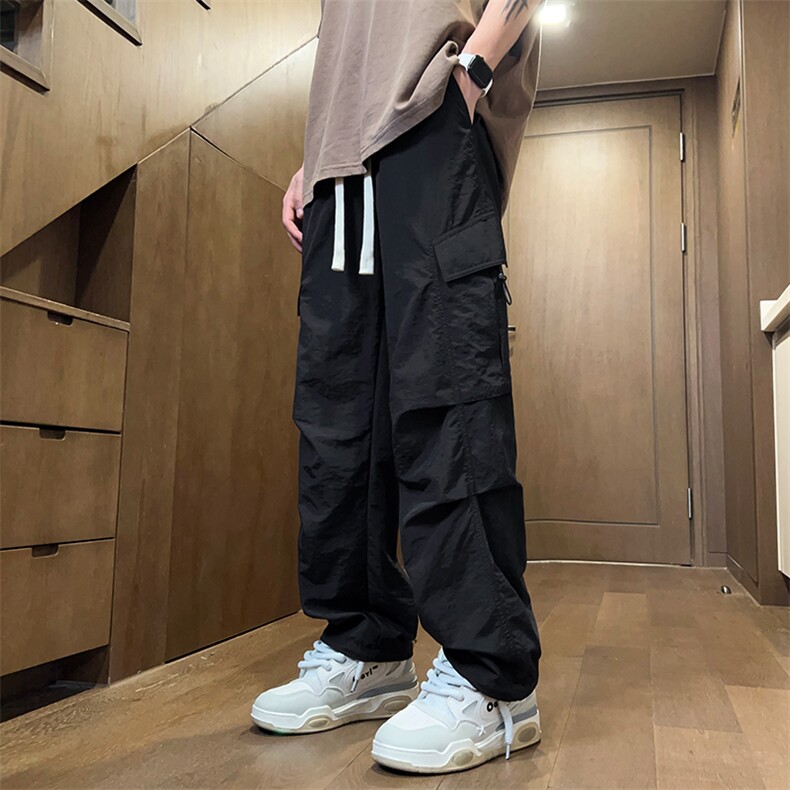 得物二开春季新款多口袋伞兵裤宽松直筒休闲裤工装裤K502-P42,男装休闲裤,星座914-3