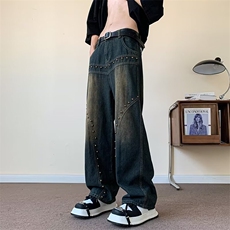 高街个性牛仔裤男士韩版潮流痞帅2024夏秋新款ins长裤RK2002-P49，男装牛仔裤，星座412-3