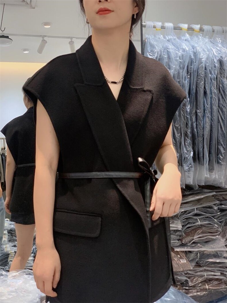 2022新款配腰带休闲百搭羊毛双面呢马甲,女装马甲,L·H·X