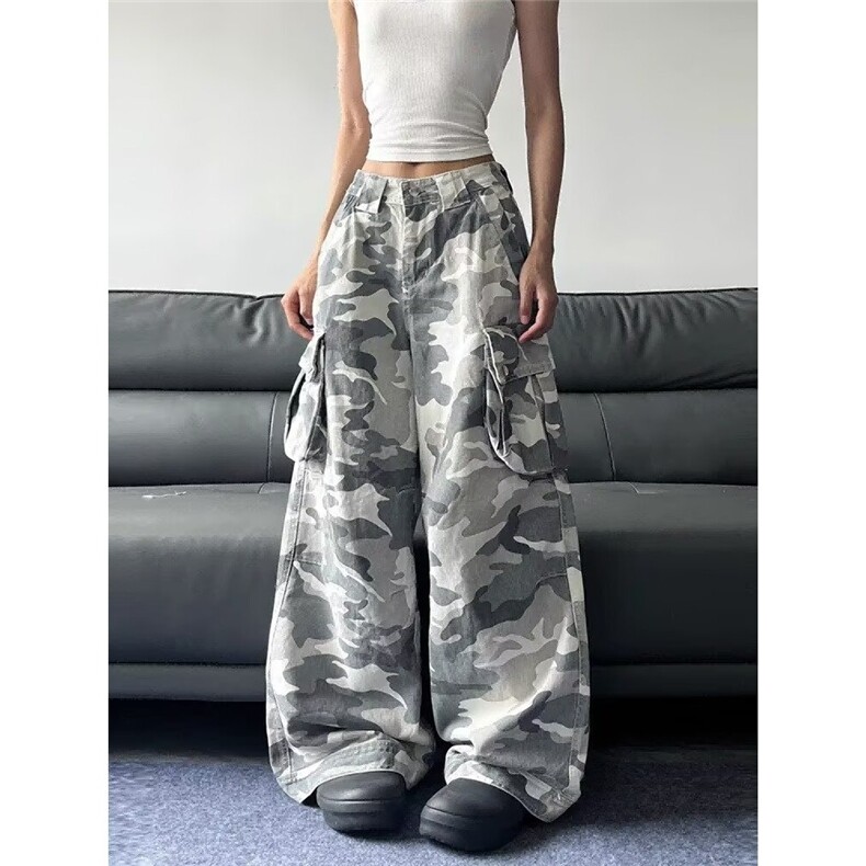A196-P60美式复古水洗做旧迷彩工装裤男女街头宽松大口袋阔腿，男装工装外套，电商B323A