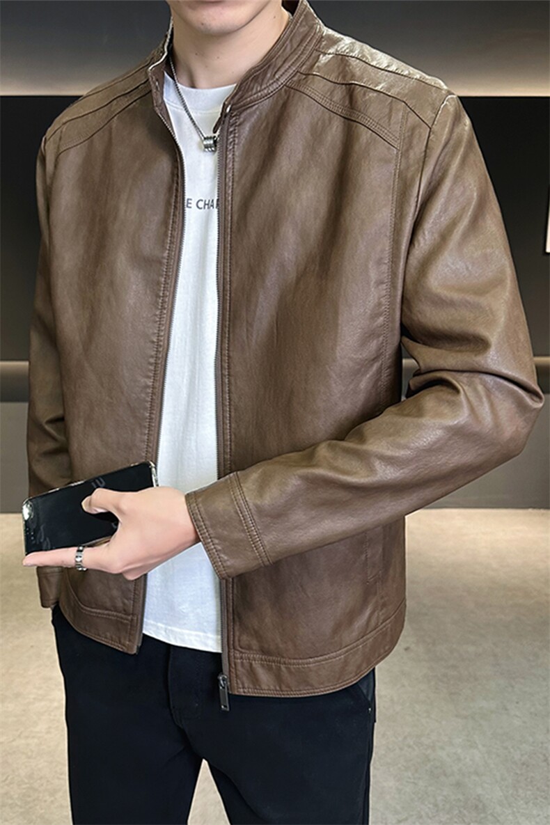 秋季2025新款美式潮牌皮衣外套男立领皮夹克上衣A313-25113-P145,男装皮衣,电商A313