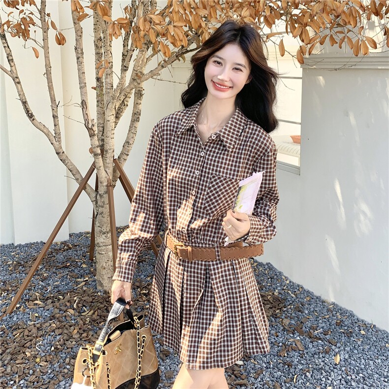 学院风格子衬衫套装女2025秋季新款韩系小个子气质减龄短裙两件套,女装套装/套裙,2C012