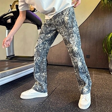 黄色印花休闲裤加绒款男女秋冬季长裤显瘦直筒裤子美式休闲裤，男装卫衣，星座506A
