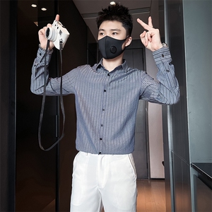 店主风条纹衬衫男长袖修身潮流百搭社会小伙301C-CS07-P58控78图片