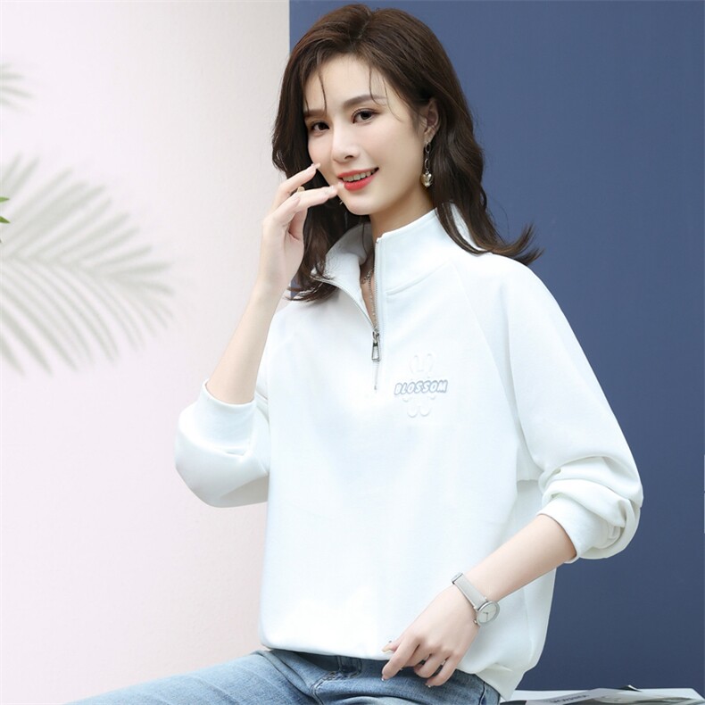 2023年春季新款拉链卫衣女长袖韩版休闲气质立领上衣服女士打底衫,女装卫衣/绒衫,简韵佳