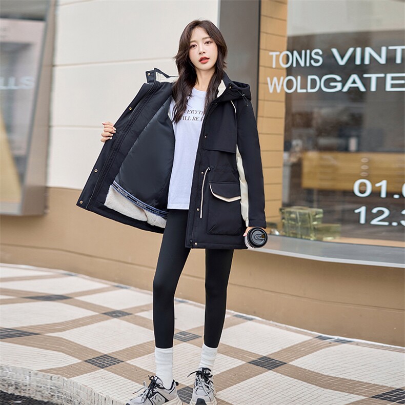 2024年冬季新款时尚拼色工装加绒加厚派克服，女装派克服，凯瑟曼