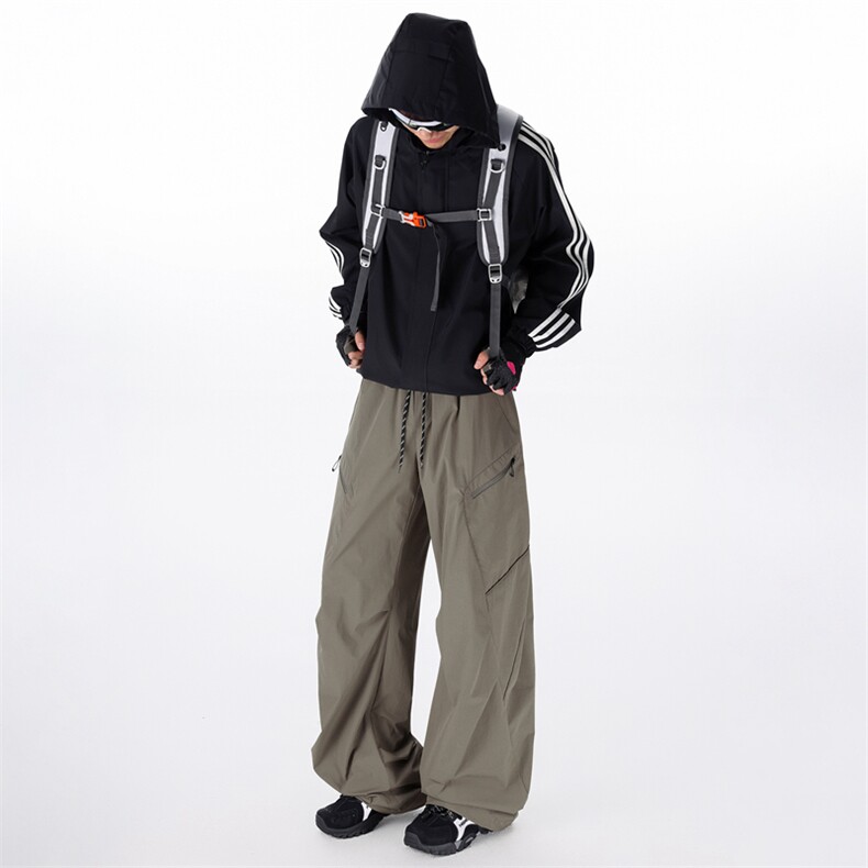 工装裤男春季阔腿cleanfit拼接解构褶皱弯刀裤子K0262-P52图片