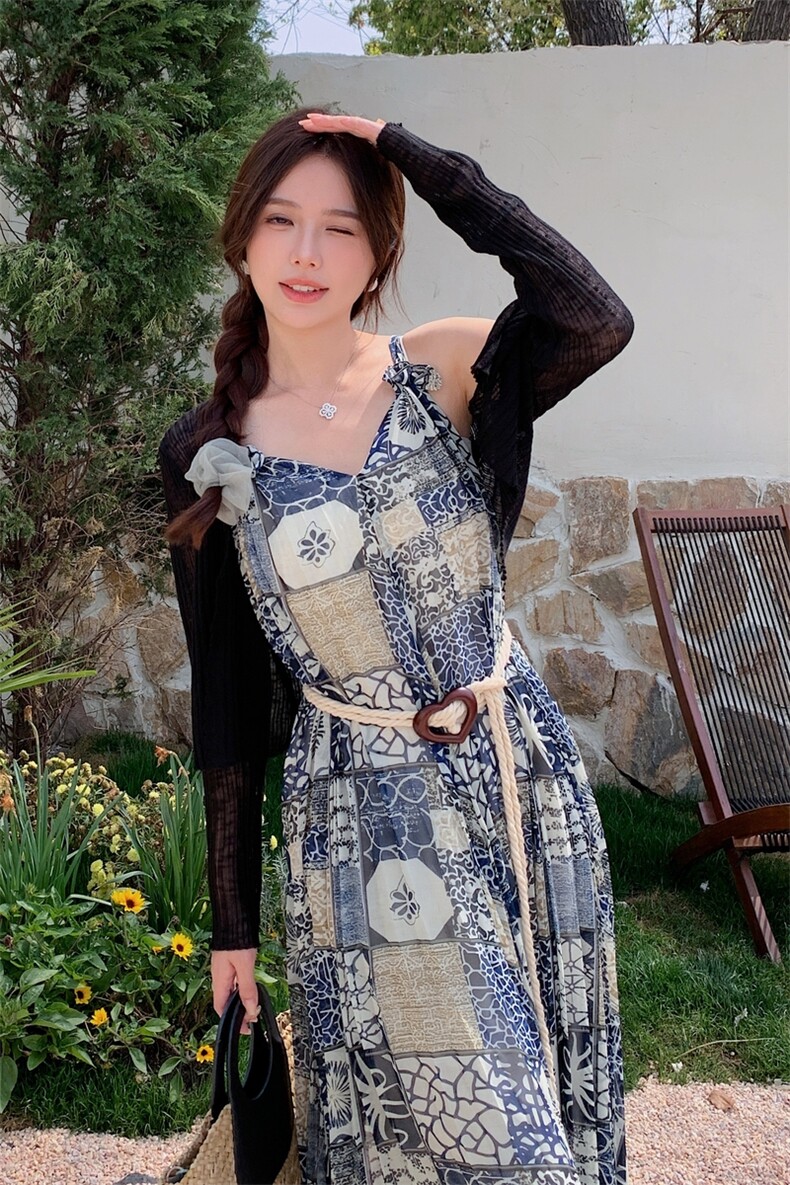 现货度假风长裙配腰带花色1120-P150-K208,女装连衣裙,2C323