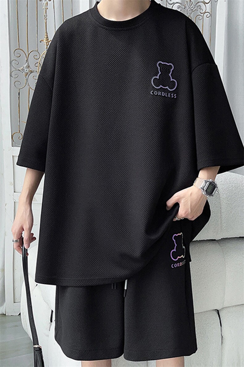 2024夏季新款旋律风车大码短袖T恤短裤套装M-5XHQ23382-特P45,男装牛仔裤,电商A022