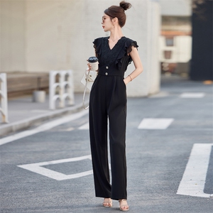 气质女神范连体裤女2025夏装高级感无袖修身显瘦蕾丝边连衣裤图片
